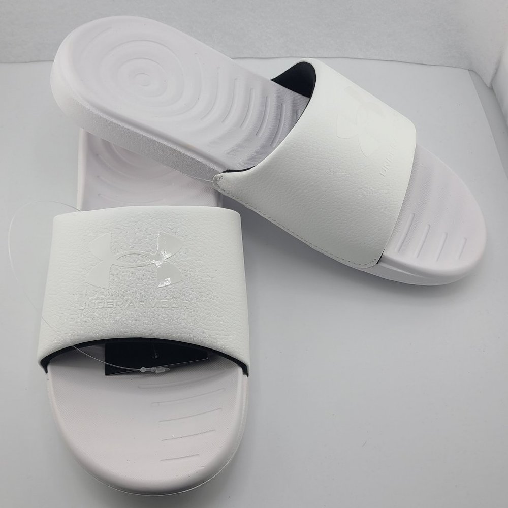 Under Armour Women's Ansa Fixed Slides Size 7 WHITE / WHITE LOGO